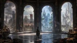 Oryginalna ilustracja świata fantasy MMORPG do poradnika wyboru serwera