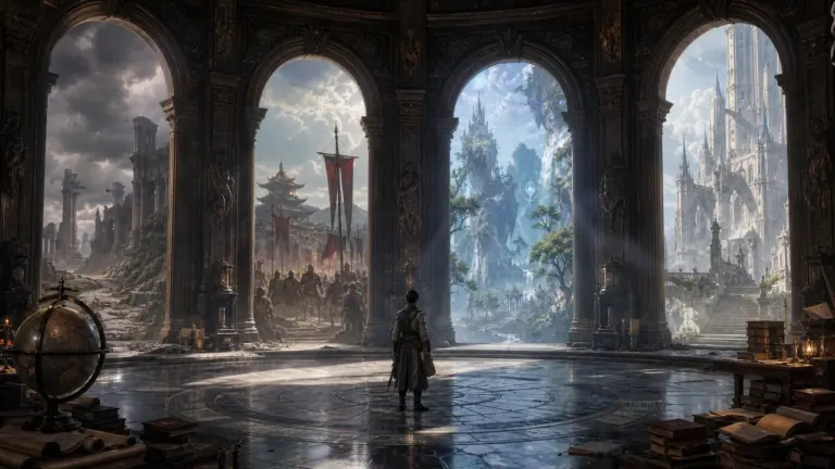 Oryginalna ilustracja świata fantasy MMORPG do poradnika wyboru serwera